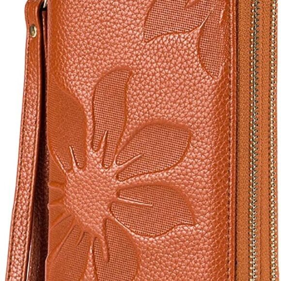 Women’s Leather RFID Wallet with Double Zipper Card Cash Slots Clutch Brown - Picture 2 of 5